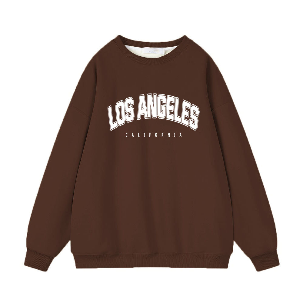 Sudadera holgada con estampado de letras retro y manga larga con forro polar para otoño e invierno