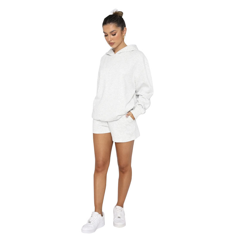 Suéteres de manga larga con capucha y color liso para otoño e invierno, ropa para mujer, pantalones cortos informales, traje