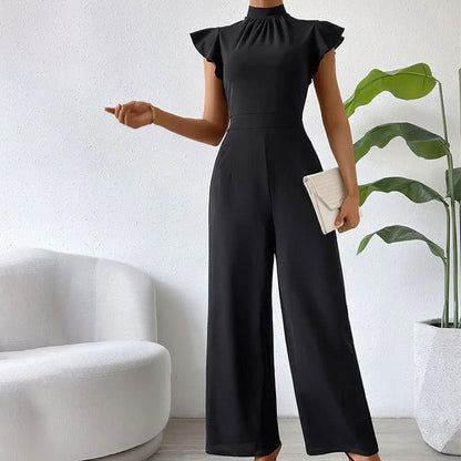 Pantalones anchos con cuello alto y volantes para mujer, pantalones con efecto drapeado, mono sin mangas, pantalones casuales, pantalones de verano para mujer