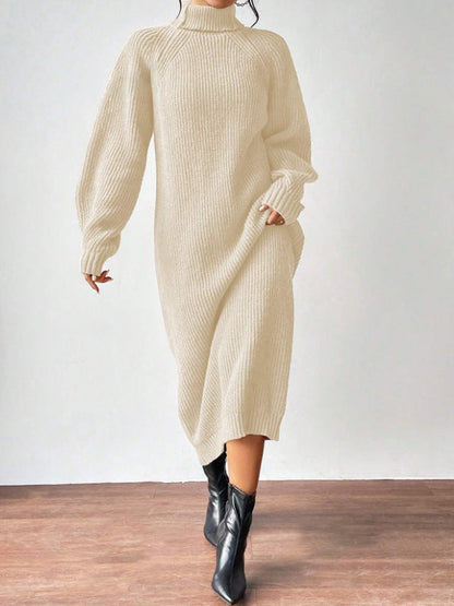 Ropa de mujer Jersey de lana Cuello alto Manga larga Vestido de punto Color sólido Vestido interior largo