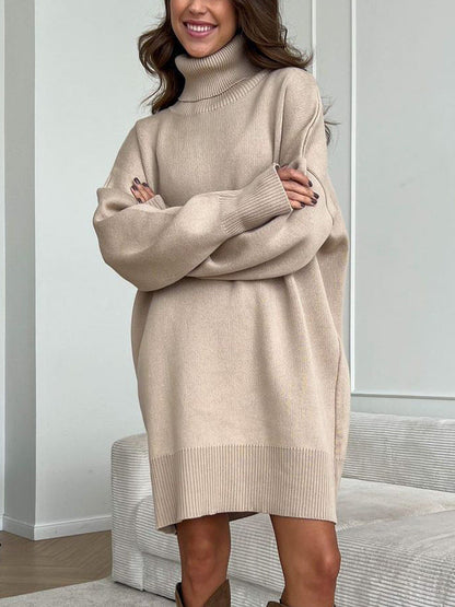 Suéter de cuello alto para mujer, otoño e invierno, largo medio, grueso, ruso, manga larga, tejido de punto