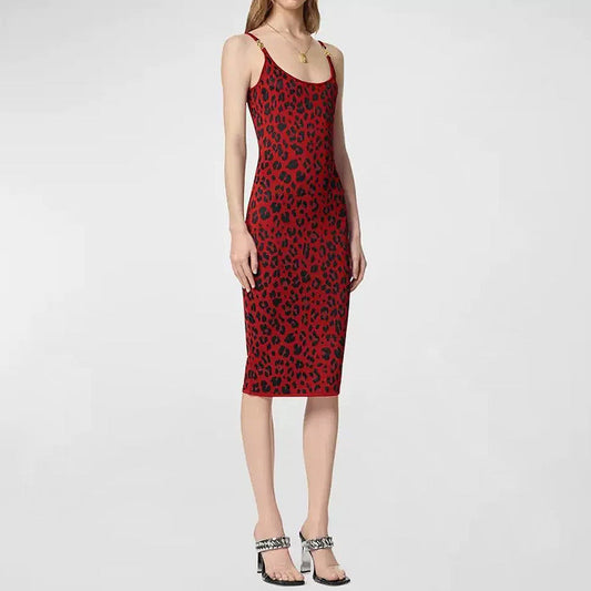 Summer Socialite Quality Leopard Print Fil Lumiere Weave Sleeveless Sling Dress