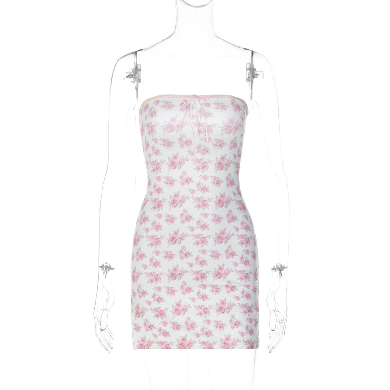 Vestido floral para mujer, fresco, dulce, sexy, con escote en V y espalda anudada.