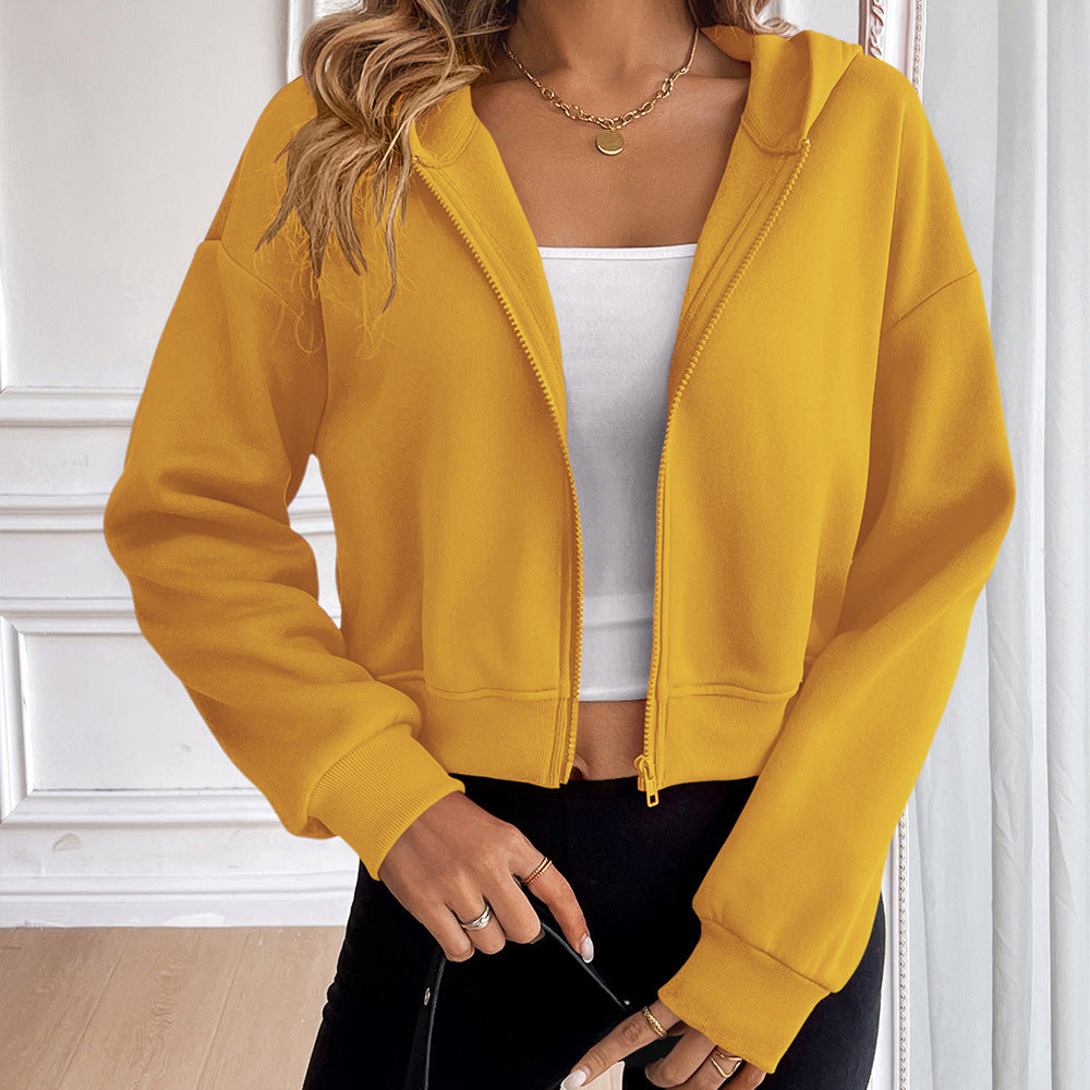 Ropa de mujer, cárdigan informal con capucha y cremallera corta para mujer