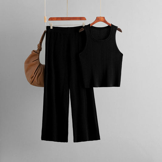 Ropa interior de verano para mujer, top sin mangas con cuello redondo de punto de dos piezas