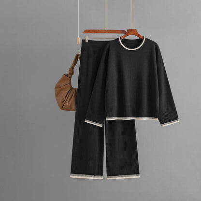 Conjunto de dos piezas de punto para mujer, informal, con contraste de color, manga larga, para otoño e invierno