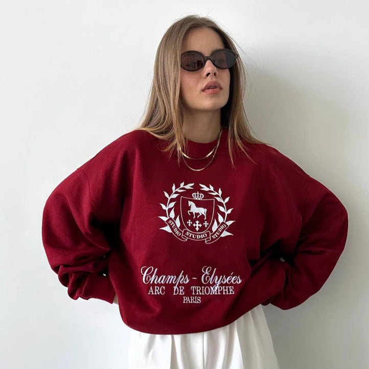 Sudadera holgada con cuello redondo para mujer, color rojo, con estampado de Ankela de primavera