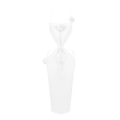 Vestido de otoño con tirantes finos, estampado floral tridimensional, con encaje y escote en V para mujer