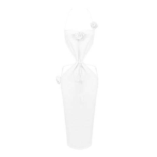 Vestido de otoño con tirantes finos, estampado floral tridimensional, con encaje y escote en V para mujer
