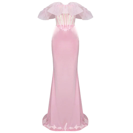 Conjunto de dos piezas de organza rosa y plateada con espalda descubierta para mujer, vestido tipo chaleco, traje elegante y a la moda.