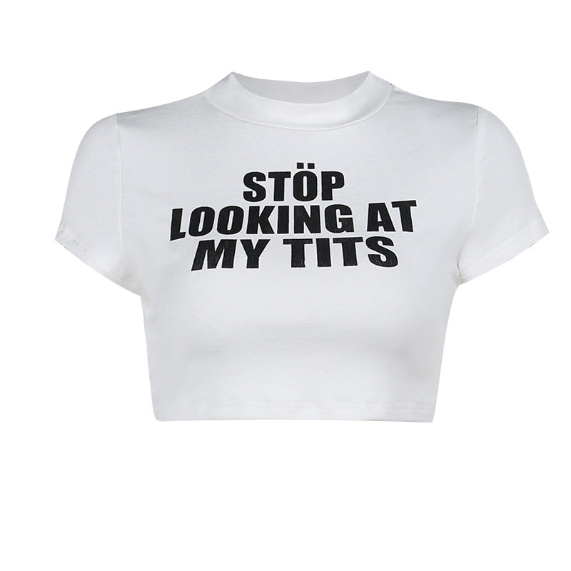 Camiseta corta sexy de otoño, informal, ajustada, combinable con todo, con letras estampadas, miniabrigo para mujer