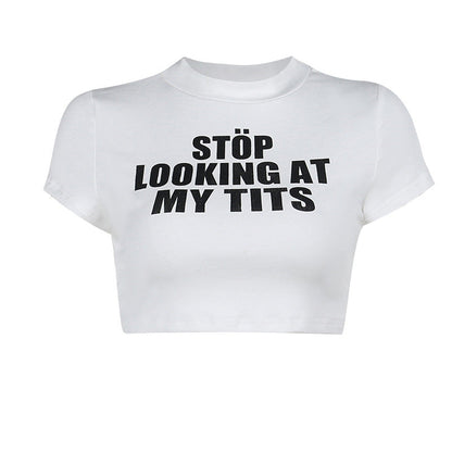 Camiseta corta sexy de otoño, informal, ajustada, combinable con todo, con letras estampadas, miniabrigo para mujer