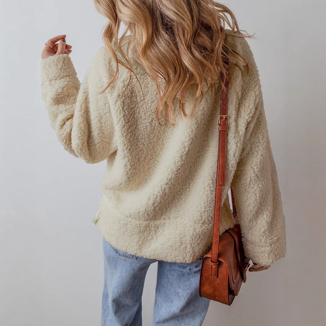 Autumn Winter Women Sweatshirt Solid Color round Neck Long Sleeve Pullover Hoodie