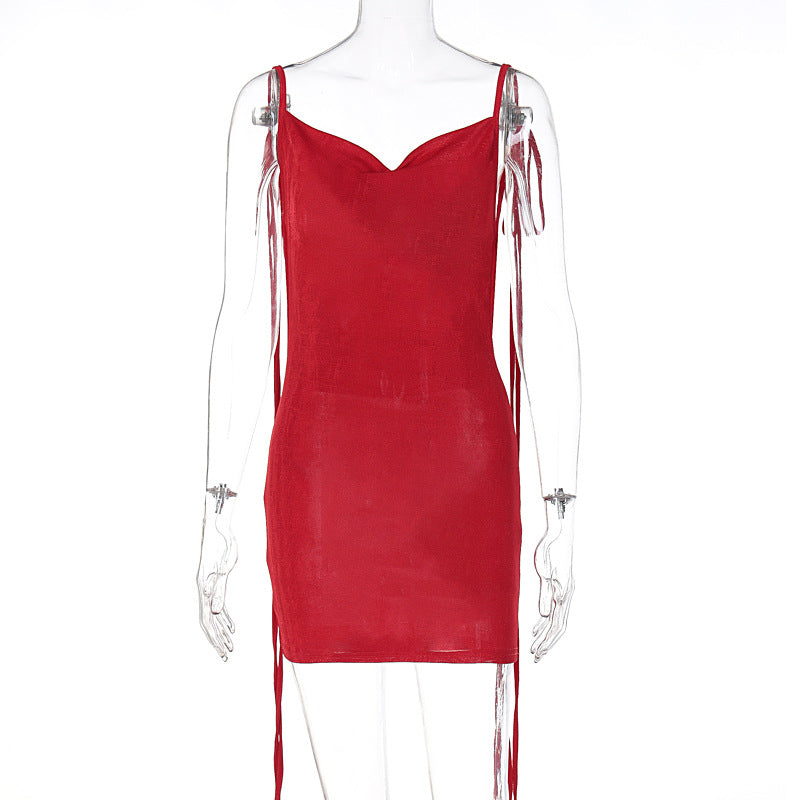 Vestido ajustado con cordones y espalda descubierta sexy de otoño para mujer