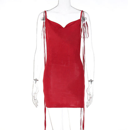 Vestido ajustado con cordones y espalda descubierta sexy de otoño para mujer