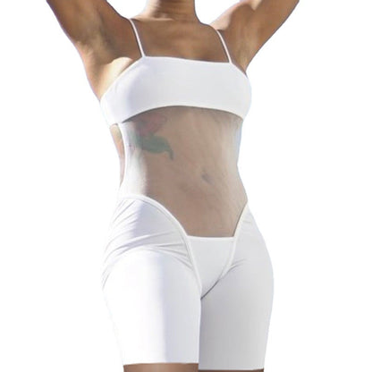 Mono de verano sexy con espalda descubierta y corte ahuecado con costuras transparentes de malla especial para mujer