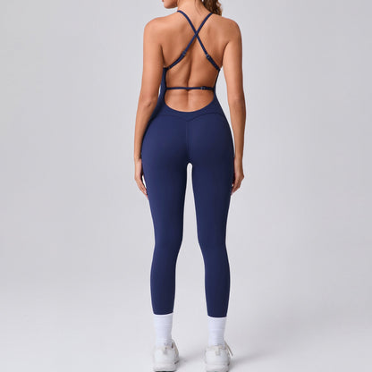 Mono de yoga ajustado con correa de hombro ajustable, espalda de belleza, color melocotón, ropa deportiva de fitness