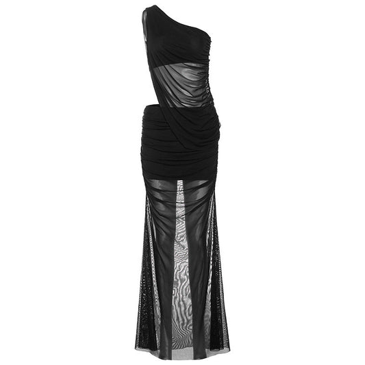 Conjunto de dos piezas formado por vestido y top corto con cuello en diagonal y sexy para mujer