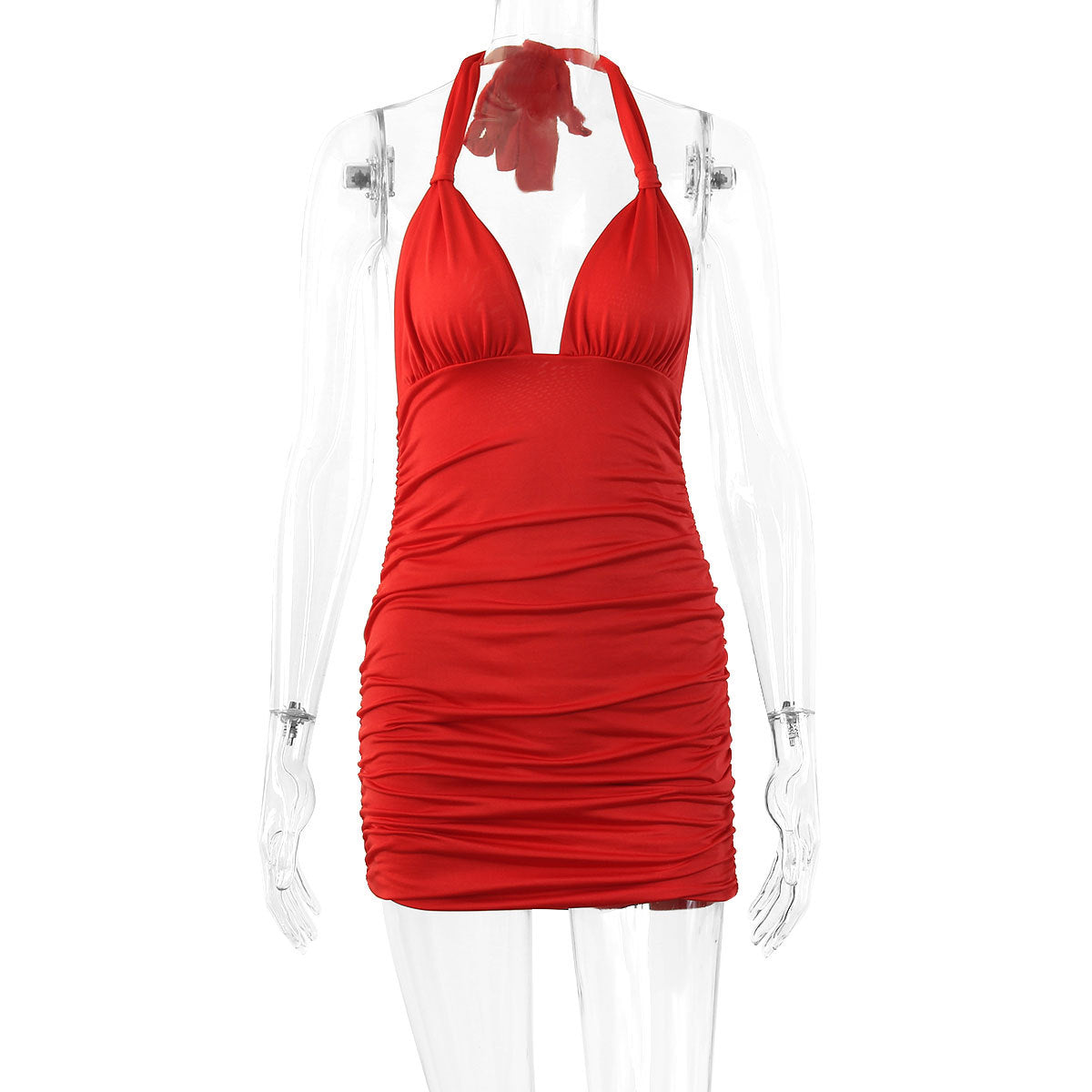 Vestido plisado sexy de verano para mujer, con escote en V profundo, cuello halter, cordones y espalda descubierta
