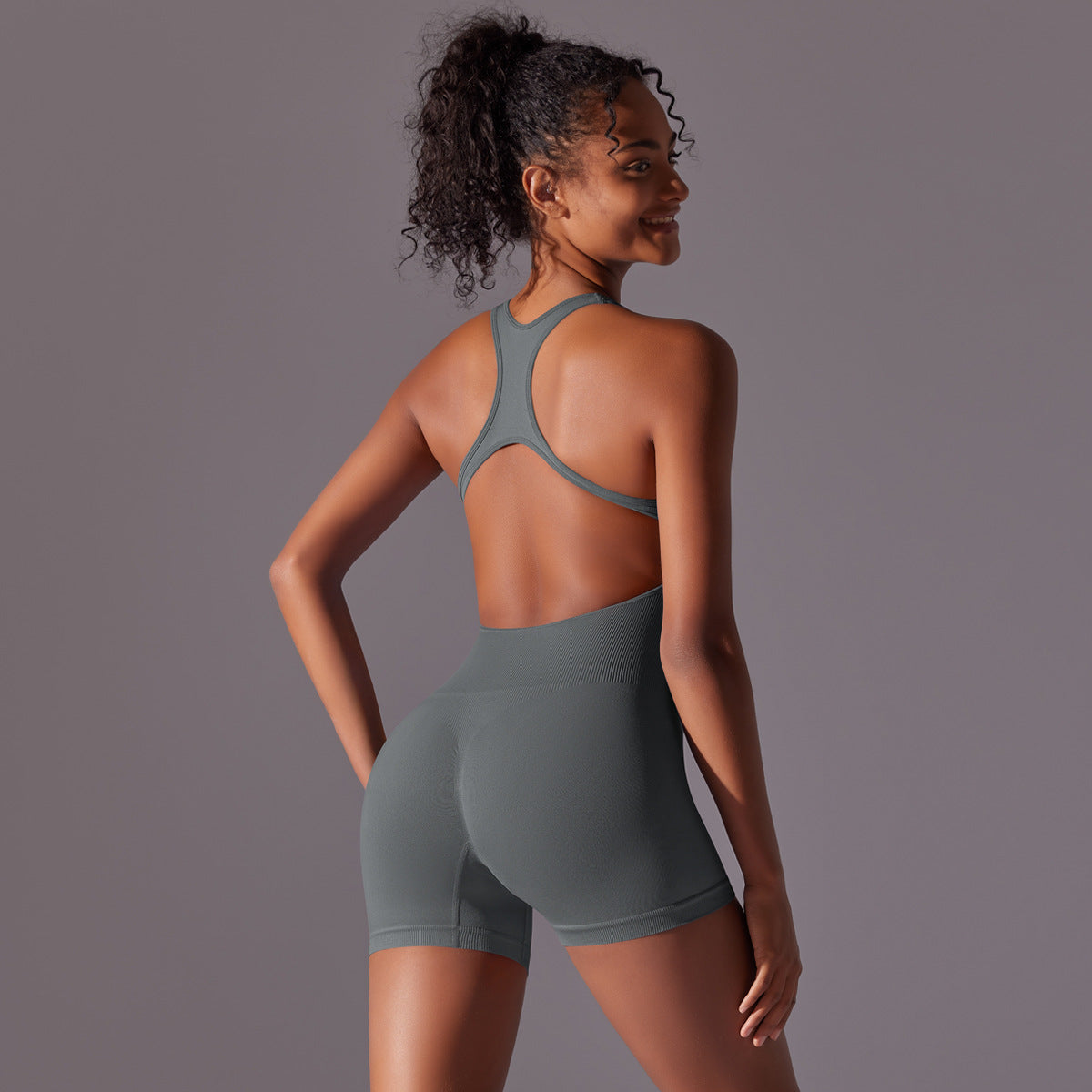 Mono de yoga sin costuras con espalda ajustada para mujer, de una pieza, para levantar la cadera, para deportes, pilates, fitness y yoga.