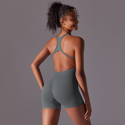 Mono de yoga sin costuras con espalda ajustada para mujer, de una pieza, para levantar la cadera, para deportes, pilates, fitness y yoga.