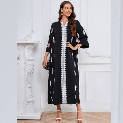 Vestido holgado estampado de Oriente Medio de gasa para mujer, vestido informal cómodo para mujer