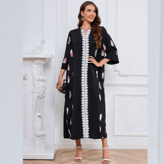 Middle East Loose Printed Dress Chiffon Women Comfortable Dress Casual Dress for Women