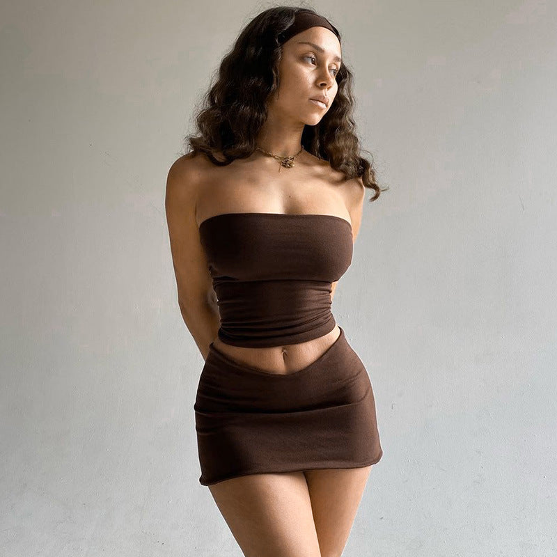 Conjunto de falda corta ajustada con sujetador horizontal informal de verano para mujer