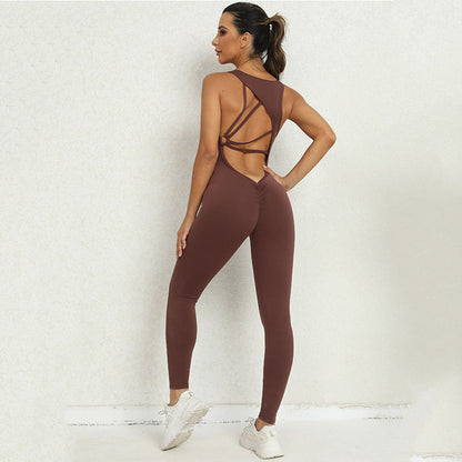 Mono de mujer de una pieza para yoga, sin mangas, ropa deportiva para correr, ropa deportiva ajustada y elástica para entrenamiento