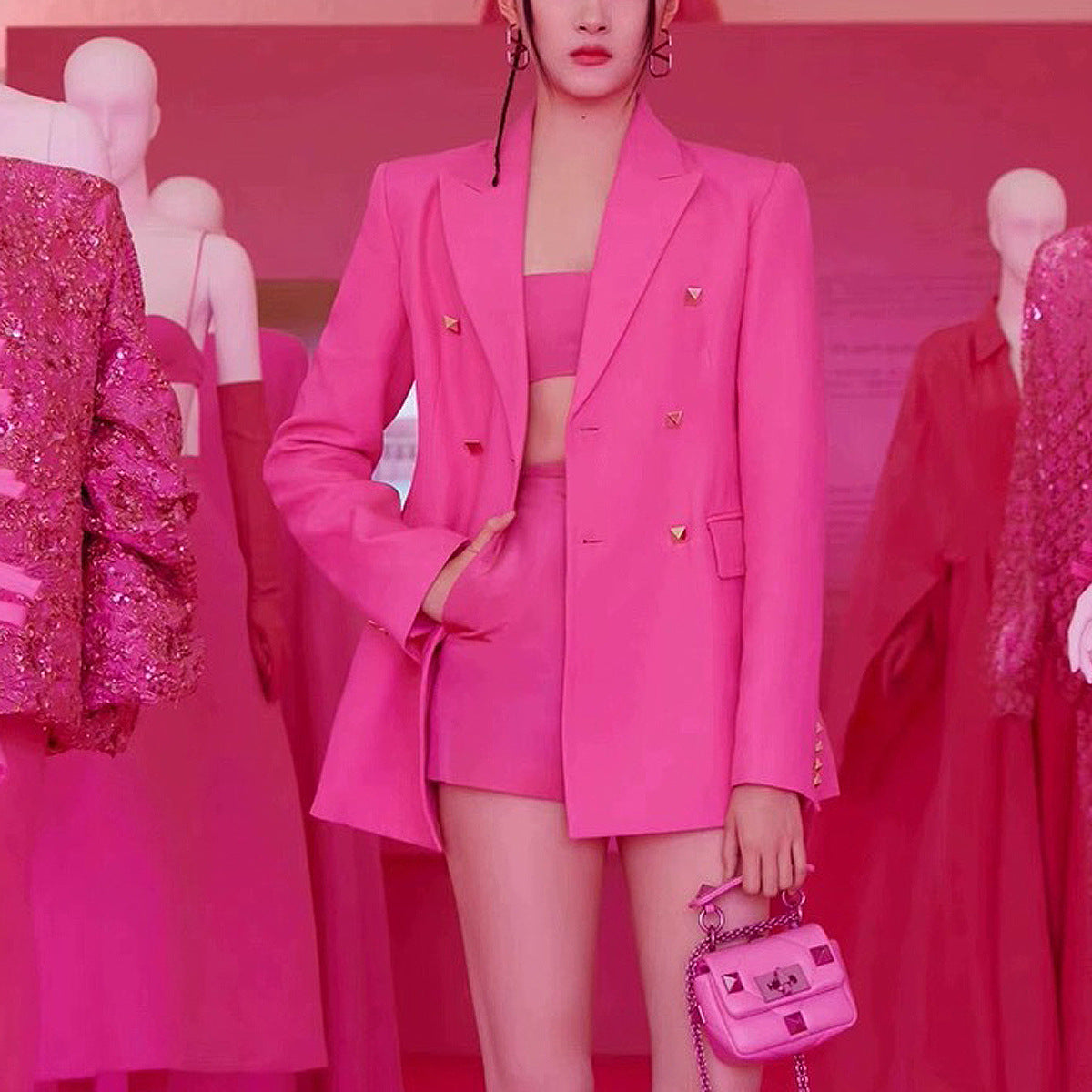 Traje de tres piezas con tirantes y pantalones cortos para mujer, de oficina, de alta calidad, para primavera y otoño