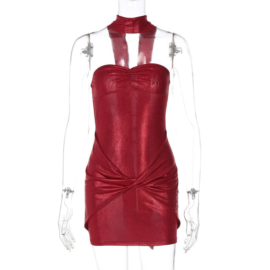Night Show Sexy V neck Low Cut Pure Want Tube Top Slimming Slim Sheath Dress Women