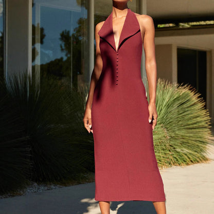 Vestido midi sexy con escote en V y espalda descubierta para mujer