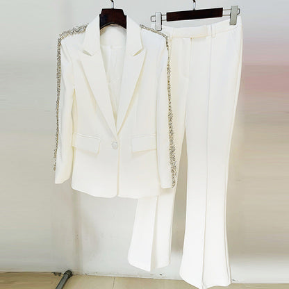 Conjunto de dos piezas de pantalones de corte acampanado ajustados con cuentas de diamantes de la industria pesada de Goods