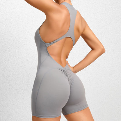 Pantalones de yoga deportivos ajustados con cremallera y tejido no tejido, color melocotón, de una pieza, de secado rápido, con pliegues para fitness