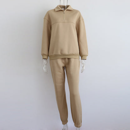 Suéter de manga larga con cremallera y cuello alto para mujer, conjunto de dos piezas para otoño e invierno, cómodo, holgado, deportivo e informal