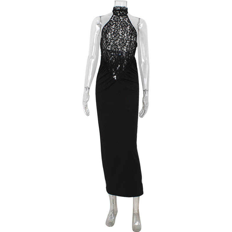 Vestido elegante de alta gama para mujer, alfombra roja, con encaje recortado, sin mangas, ajustado, sexy