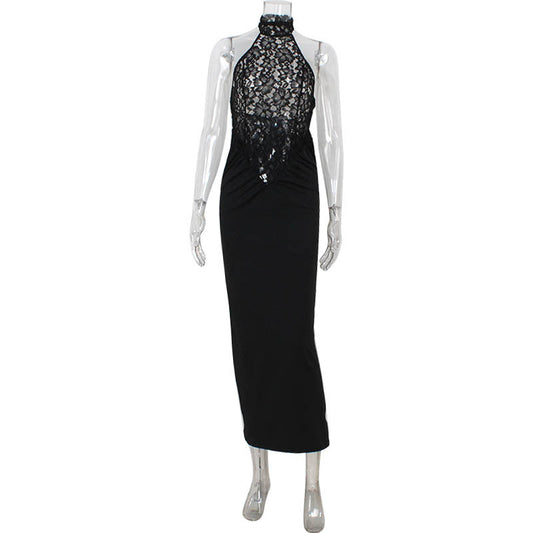 Vestido elegante de alta gama para mujer, alfombra roja, con encaje recortado, sin mangas, ajustado, sexy