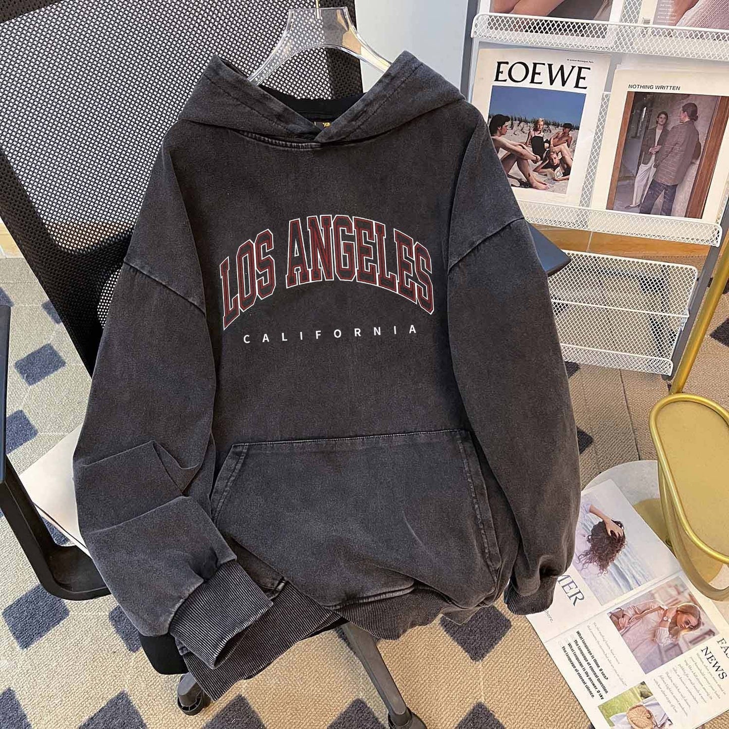 Sudadera con capucha de algodón puro chino, estilo vintage, con lavado de calle, con parte superior encerada y desgastada de otoño