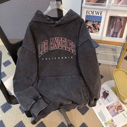 Sudadera con capucha de algodón puro chino, estilo vintage, con lavado de calle, con parte superior encerada y desgastada de otoño
