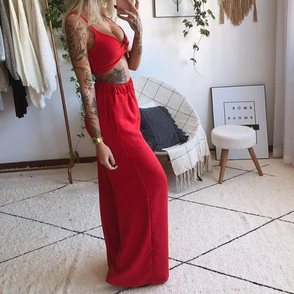 Conjunto de dos piezas de ropa para mujer con top de tubo sexy estampado y pantalones anchos y sueltos