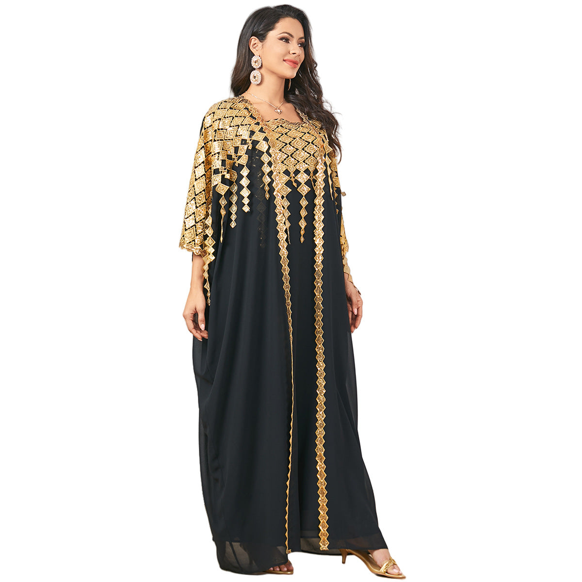 Traje musulmán holgado de dos piezas en color metálico de Oriente Medio