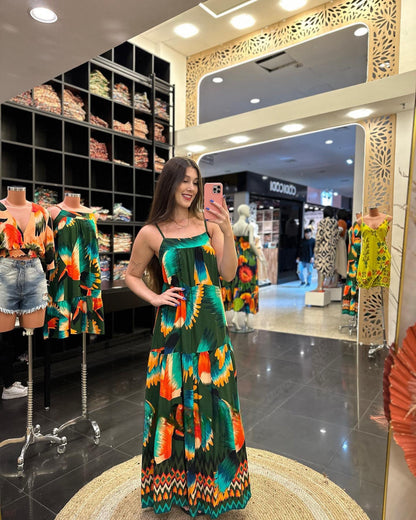 Vestido largo con tirantes finos y estampado sin mangas para mujer, sexy, de verano