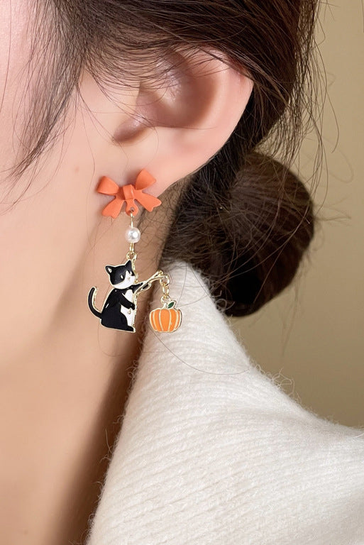 Pendientes colgantes de gato con forma de linterna de calabaza 