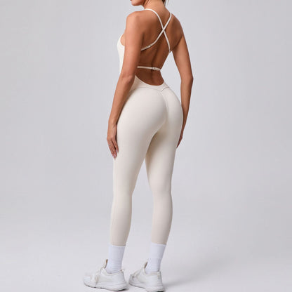 Mono de yoga ajustado con correa de hombro ajustable, espalda de belleza, color melocotón, ropa deportiva de fitness