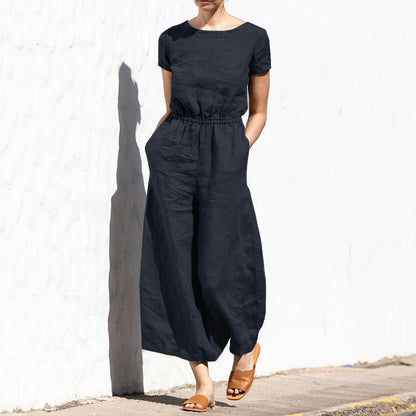 Pantalones adelgazantes sin mangas de cintura alta de color sólido de verano para mujer, mono holgado informal