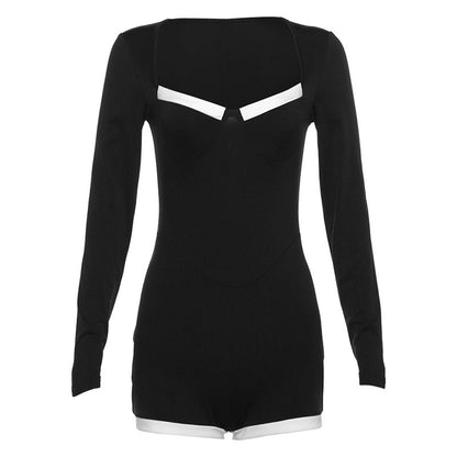 Mono informal de punto con base de contraste de color y corte bajo sexy para mujer Otoño Invierno