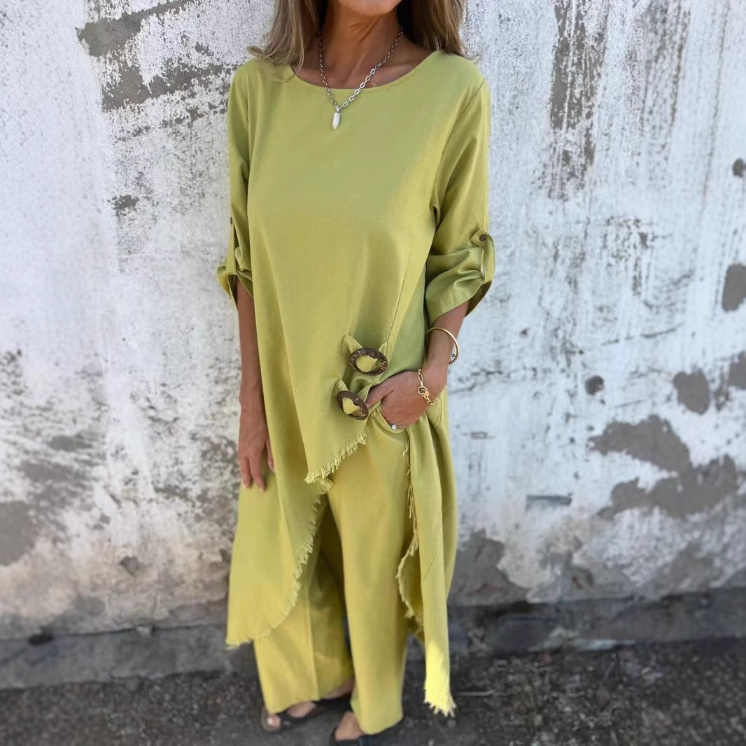 Bata asimétrica irregular holgada con hebilla de metal para primavera y verano para mujer