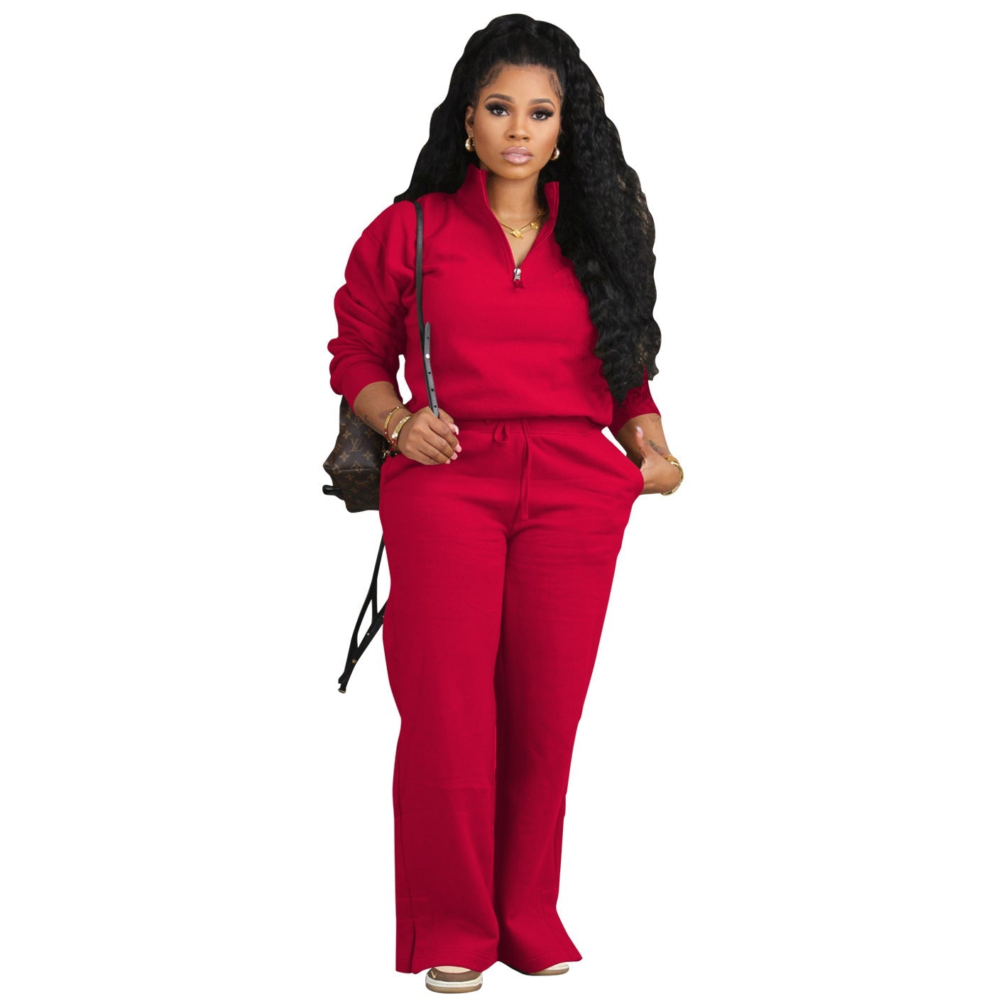 Suéter de mujer, traje de dos piezas, terciopelo grueso, ropa deportiva holgada de invierno