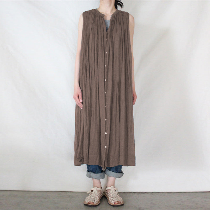 Vestido plisado francés de verano estilo occidental parisino, suelto, de gran tamaño, corte A, se puede usar como blusa.