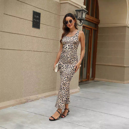 Vestido largo ajustado sin mangas con estampado de verano para mujer